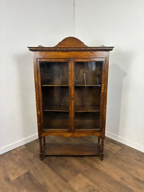 Edwardian Oak Two Door Glass Display Cabinet / Bookcase