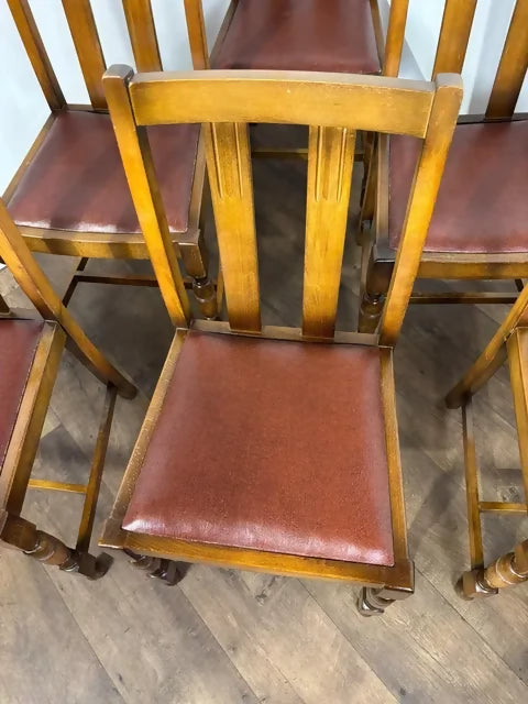 Vintage Set Of Six Oak Dining Chairs