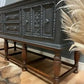 Vintage carved large dark grey & oak sideboard