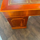 Reproduction Yew Wood Pedestal Desk with Brown Leather Inset
