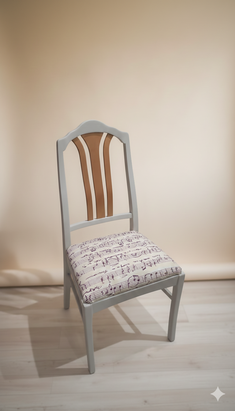 "Melody in Grey" – Refinished Musical Themed Bistro Set with Copper Accents