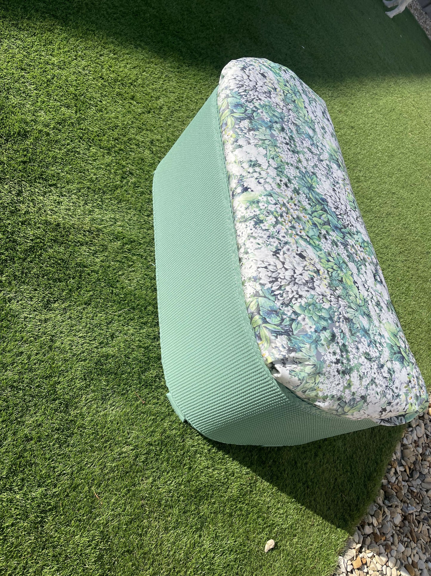 beautiful green repainted mid century storage seat/ ottoman. You choose the fabric from select given.
