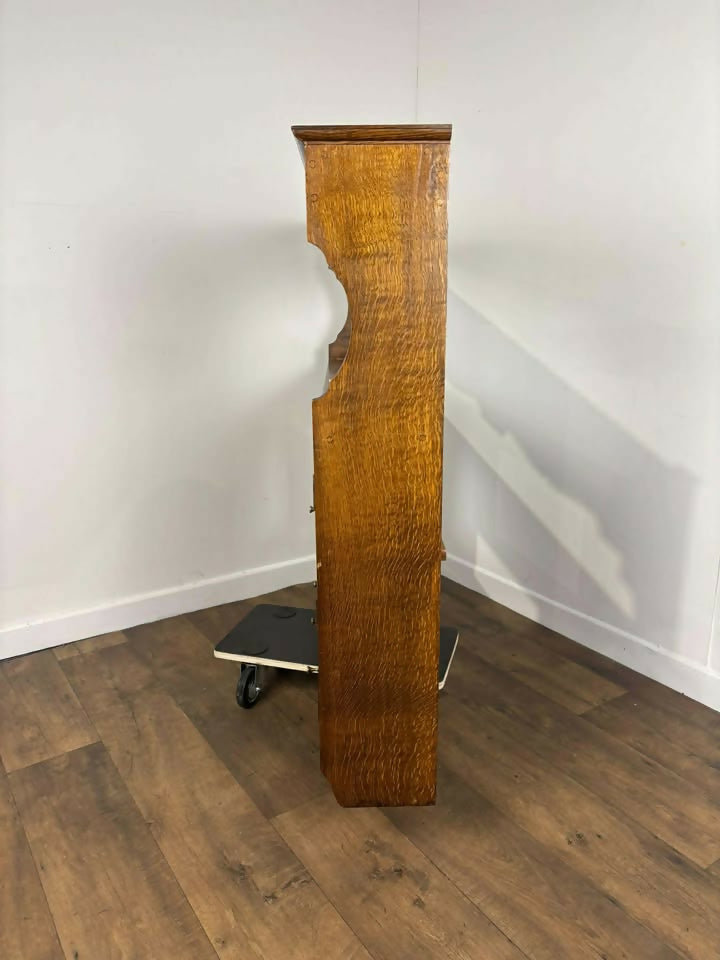 Vintage Oak & Mahogany Cross Banded Wall Shelves with Cupboards