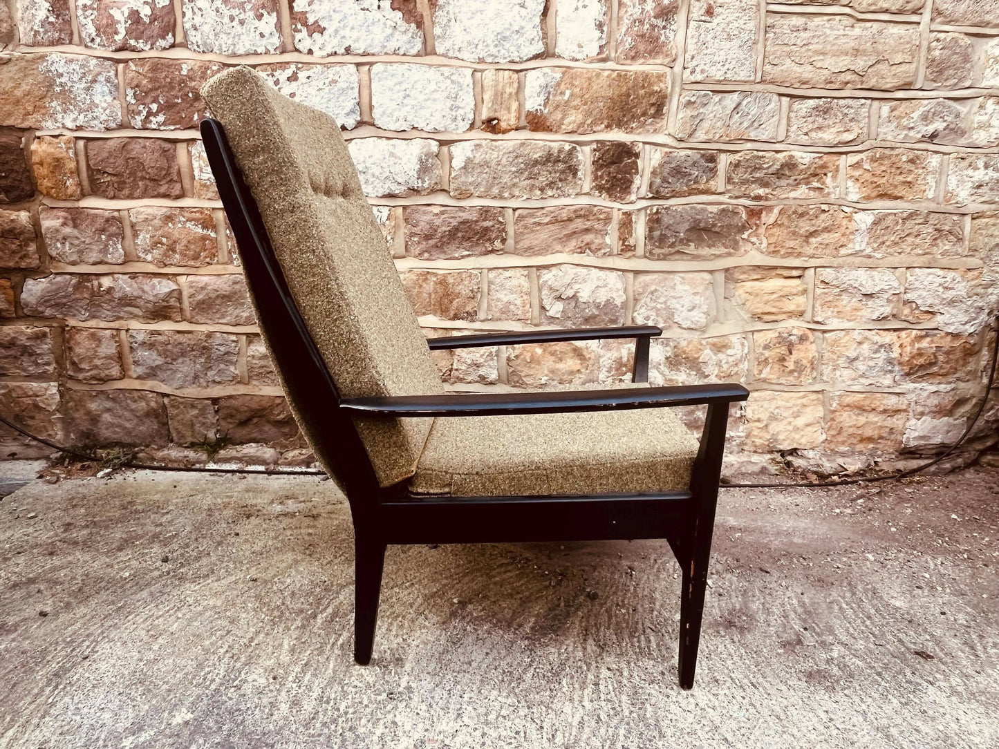 Retro Mid Century Chair | Textured Tweed Seat | Black Frame Armchair | Scandinavian Style Statement Chair