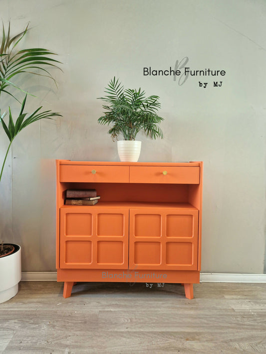 Slim Sideboard / Hallway Console in Tuscan Orange, on wooden legs - By Nathan