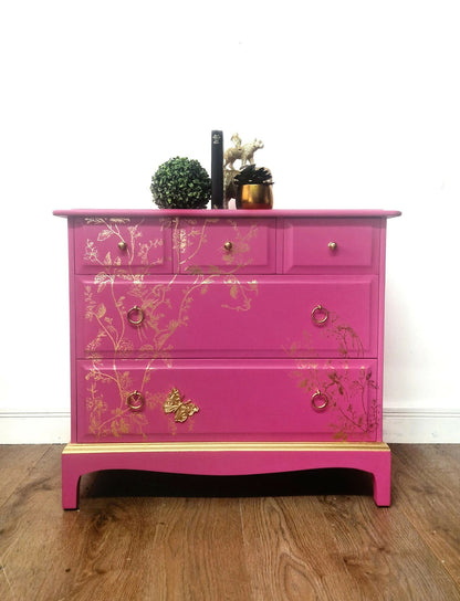 Stag chest of drawers in hot pink and gold