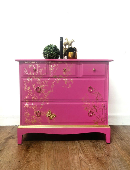 Stag chest of drawers in hot pink and gold