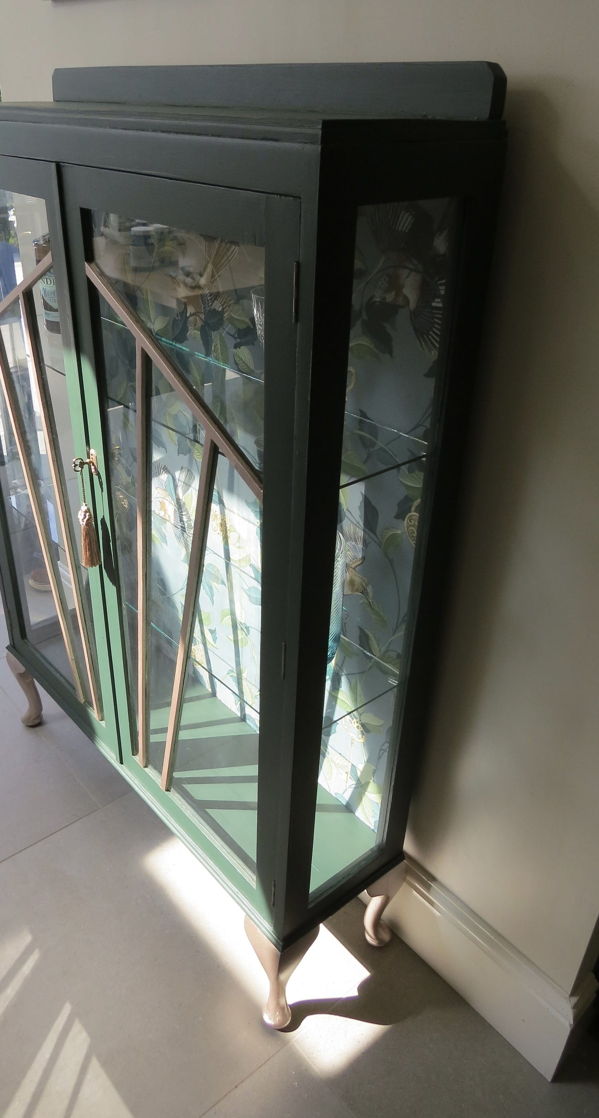Art Deco Green & Champagne Display Cabinet