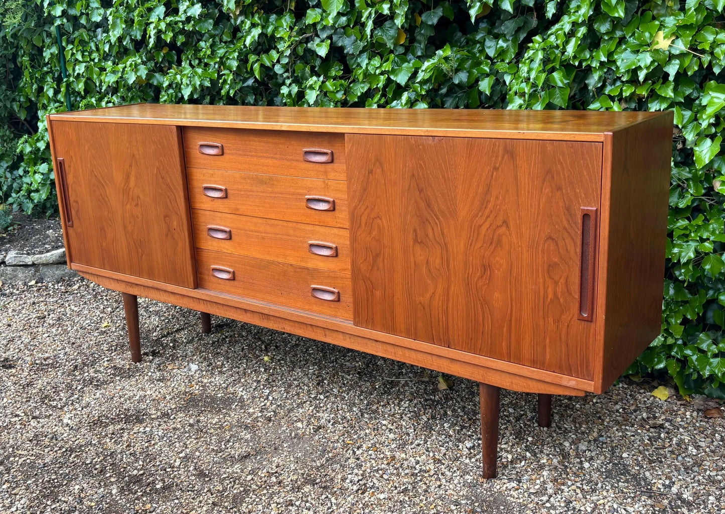 Danish Teak Mid Century Sideboard with Sliding Doors by Clausen and Son