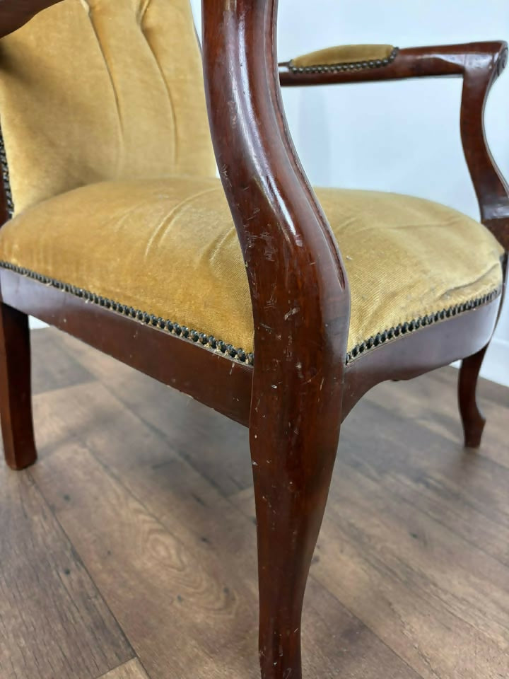 Reproduction Mahogany Button Back Armchair