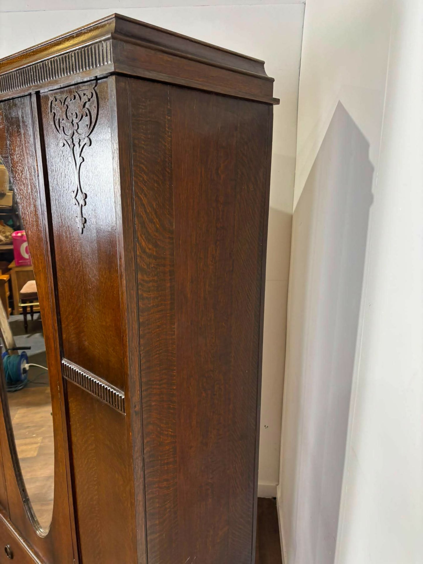 Vintage Oak Mirror Door Wardrobe