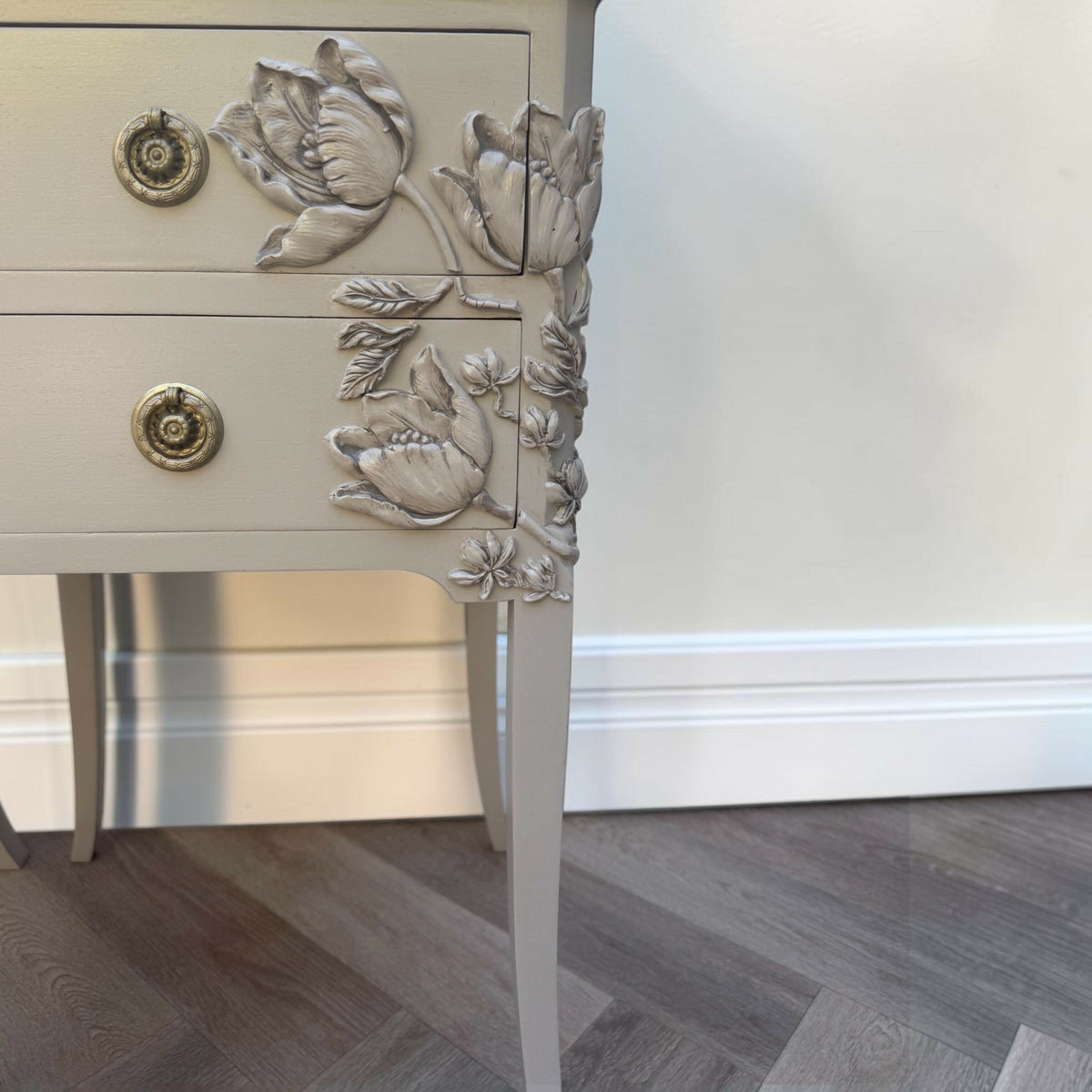 Vintage Hand-Painted Floral Bedside Tables / Resin Botanical Nightstands
