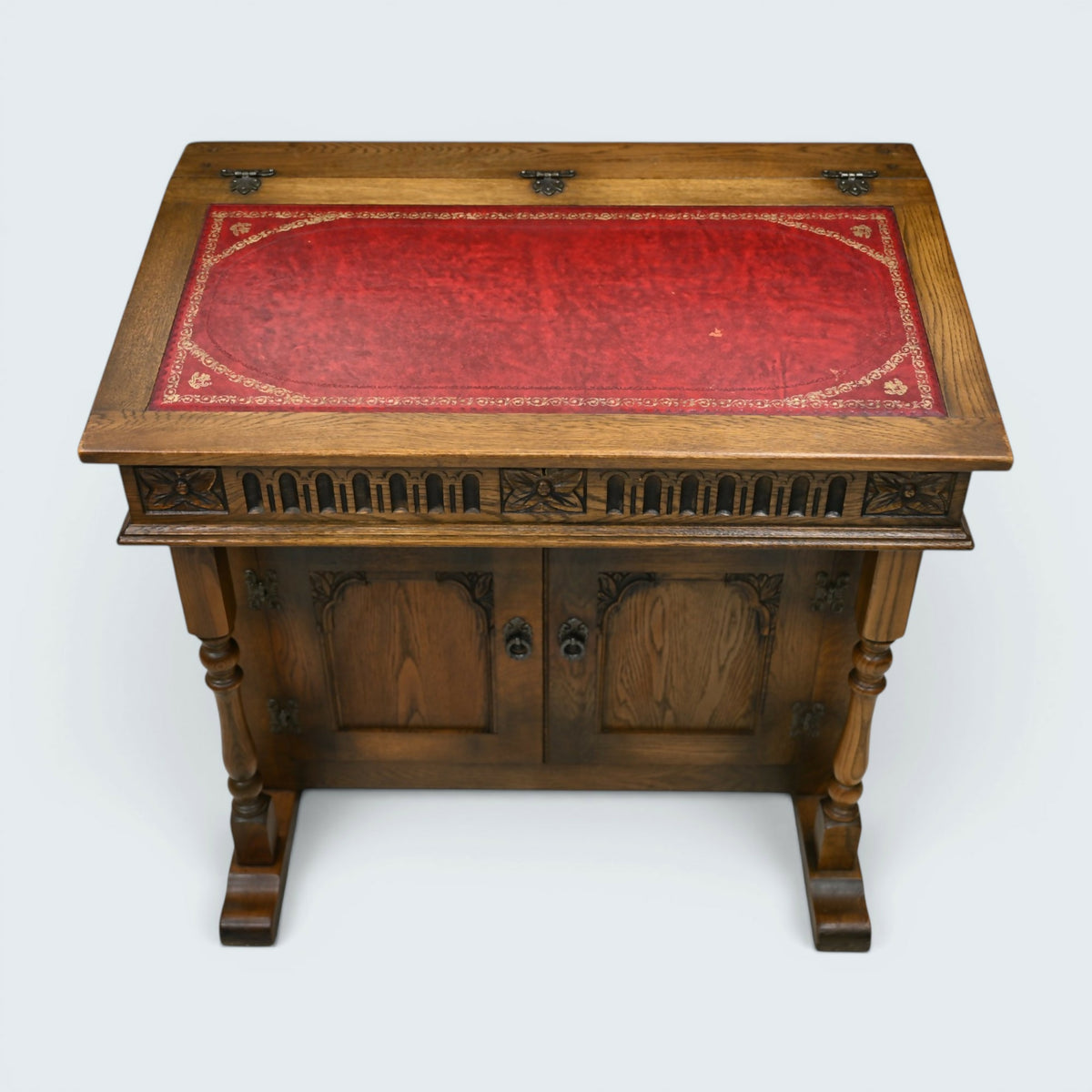 Old Charm Davenport Desk Red Hide Writing Slope Light Oak FREE UK Delivery*