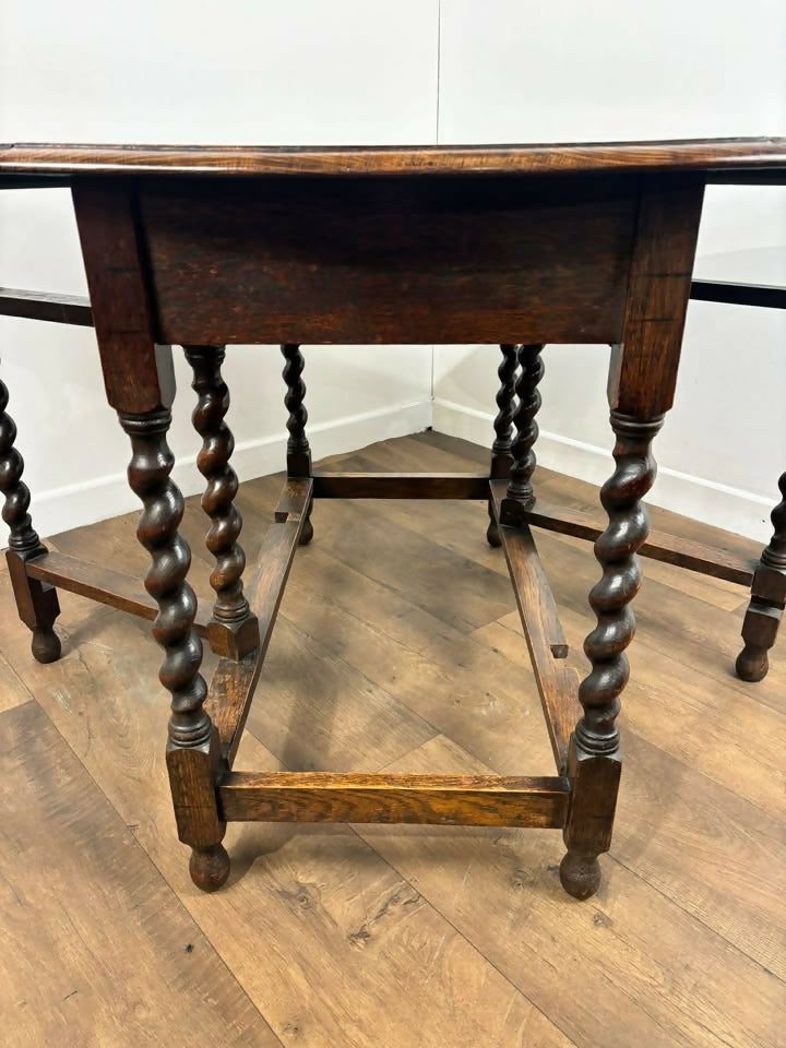 Vintage Oak Drop Leaf Table With Barley Twist Support