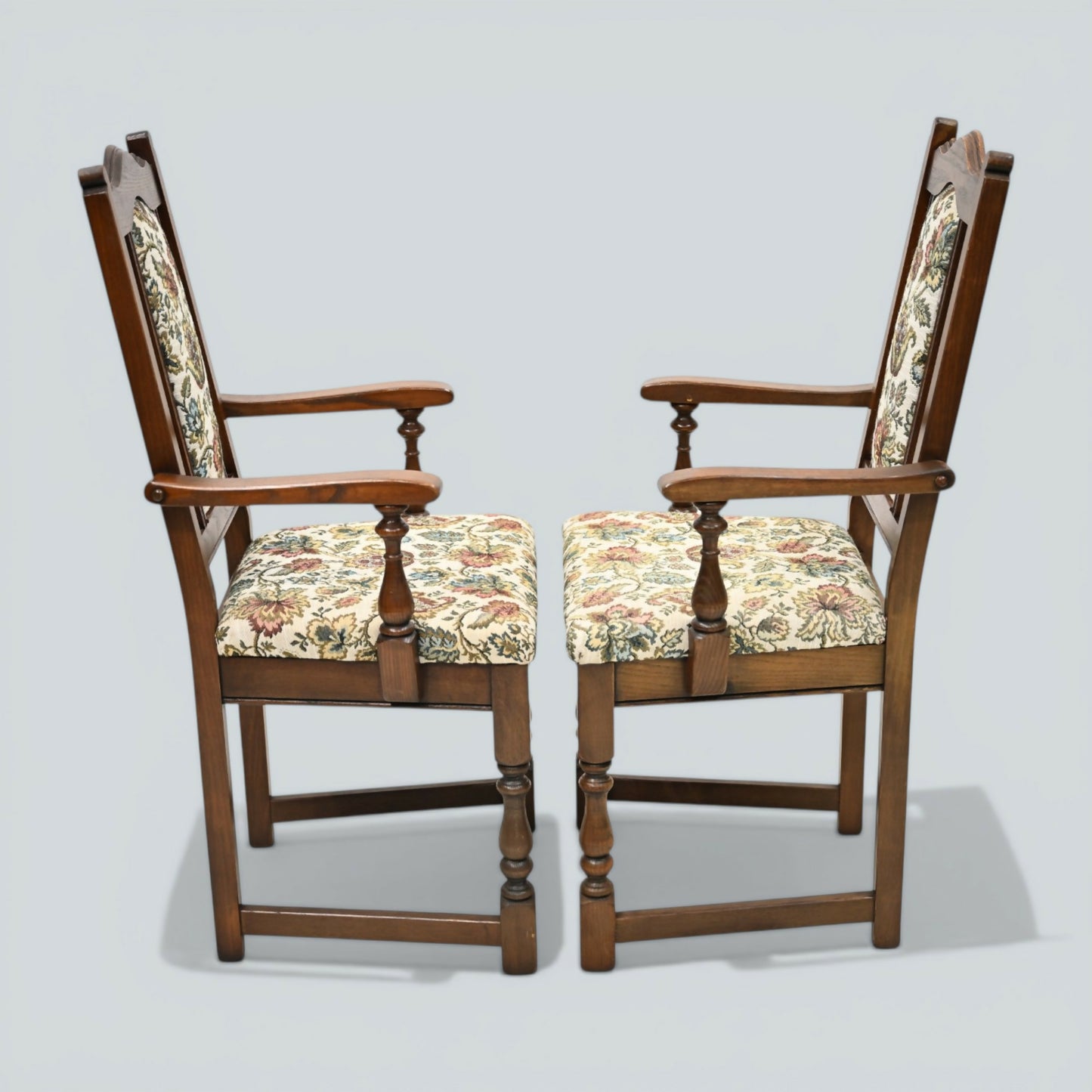 2 Old Charm Dining Chairs Carvers Solid Oak Tudor Brown Trellis FREE UK Delivery