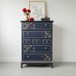 Nay and gold stag minstrel tall boy chest of drawers