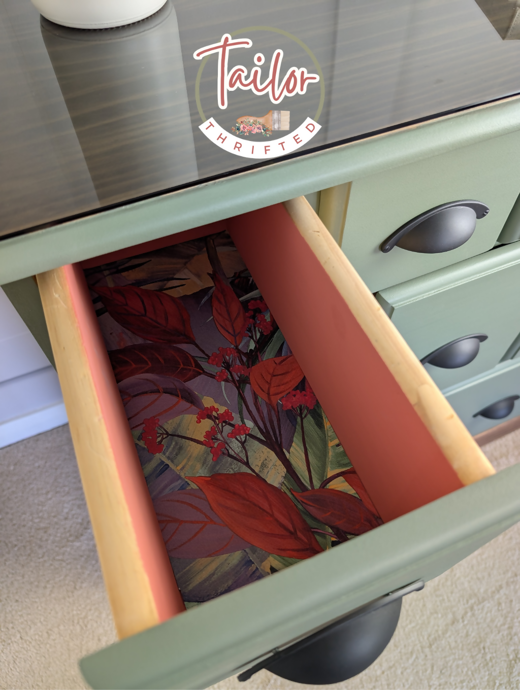 Professionally Upcycled 9-Drawer Captain's Chest – Sage Green & Dark Wood