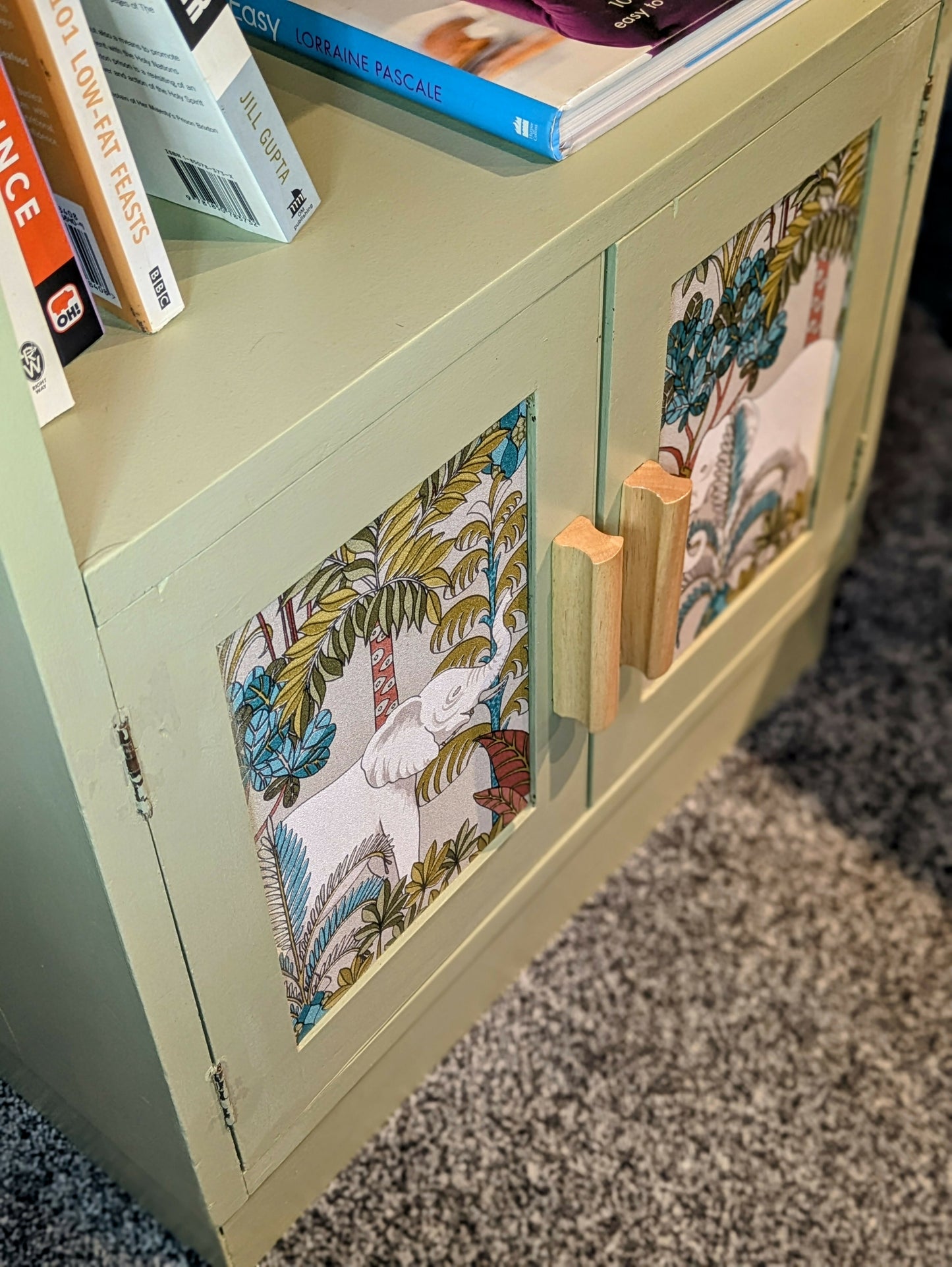 Botanical Boho Cabinet – Hand-Finished Storage with Tropical Wallpaper Panels