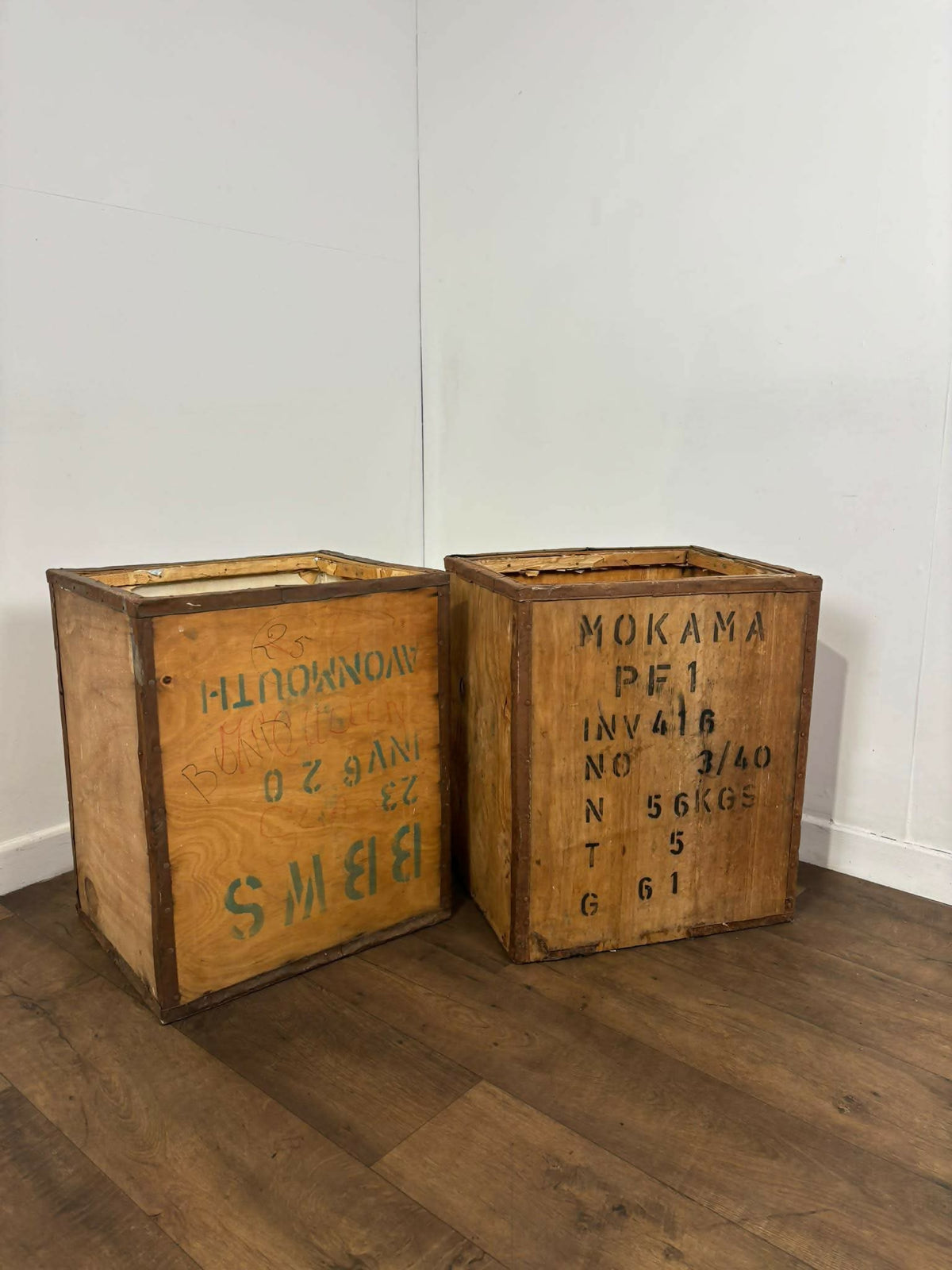 Pair of Vintage Kenyan Tea Shipping Chests / Boxes