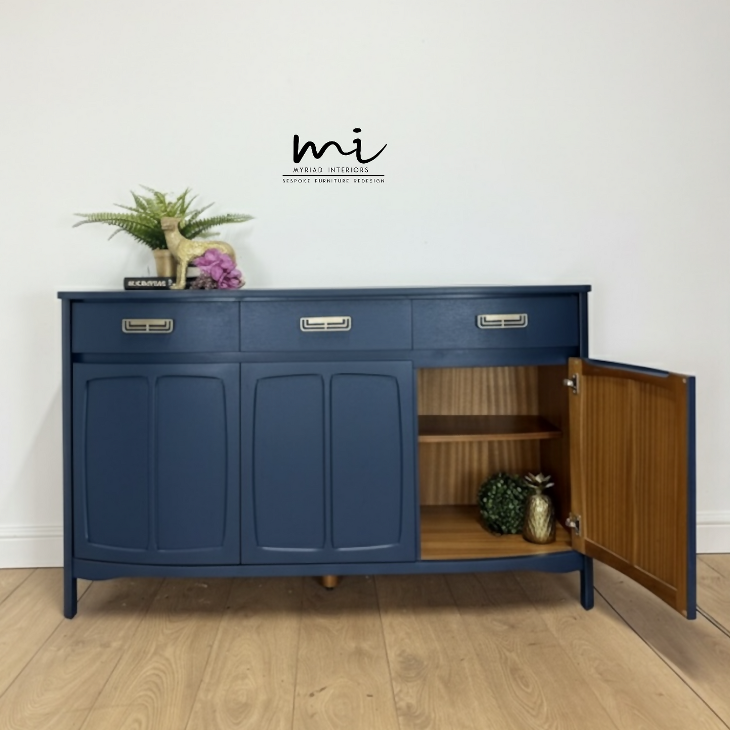 Refinished navy blue Nathan sideboard, mid century modern, tv stand, media unit, teak, drinks cabinet