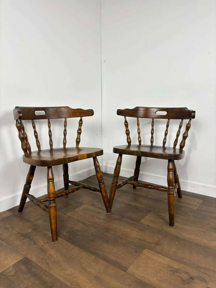 Pair of Oak Tub Style Spindle Back Chairs