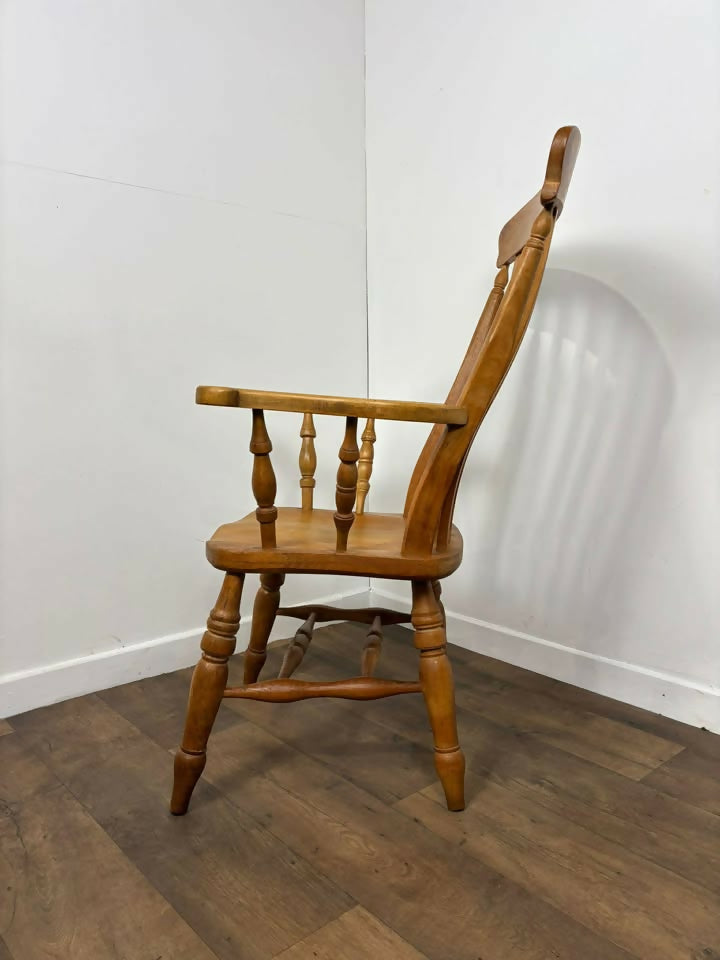 Rustic Beech Slat Back Grandfather Armchair – Country Style