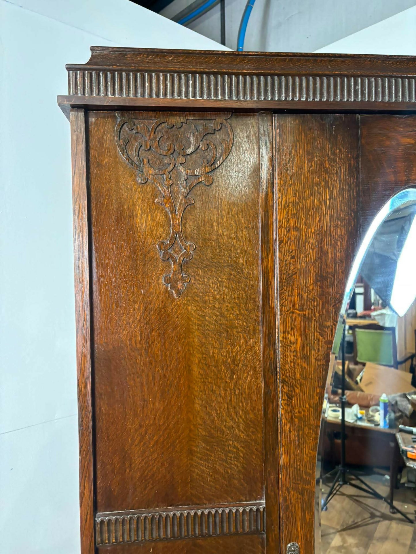 Vintage Oak Mirror Door Wardrobe