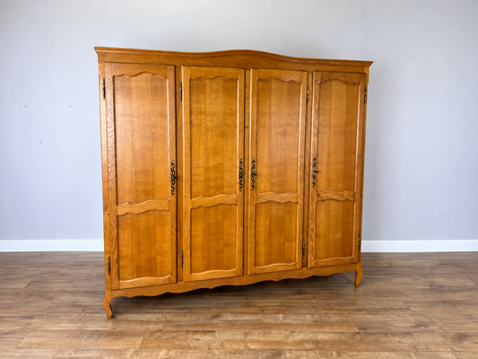 Wardrobe Vintage French Louis XVI Style Oak Four Door Carved Armoire LOT 6501