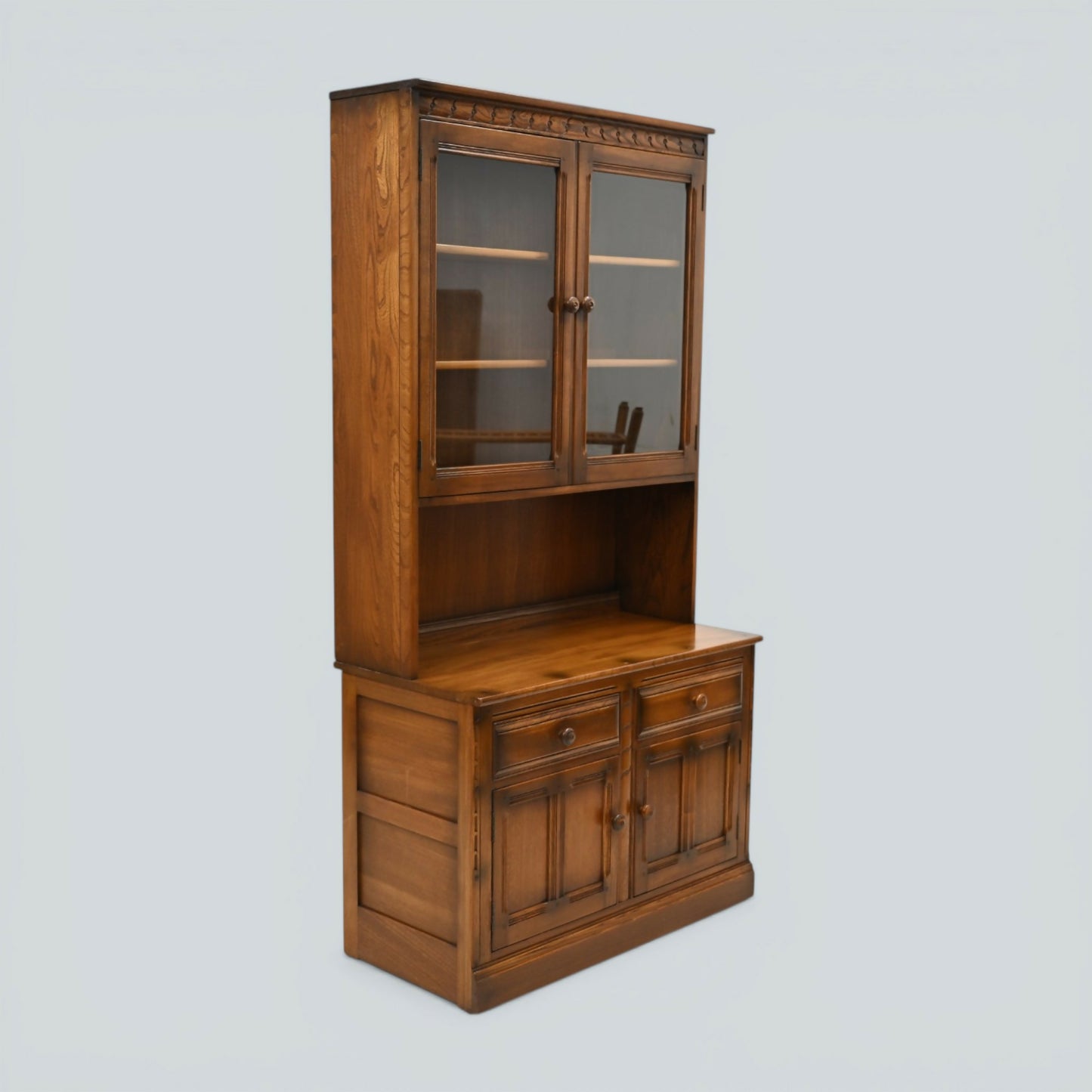 Ercol Mural Wall Unit Display Cabinet Glass Doors Golden Dawn FREE UK Delivery