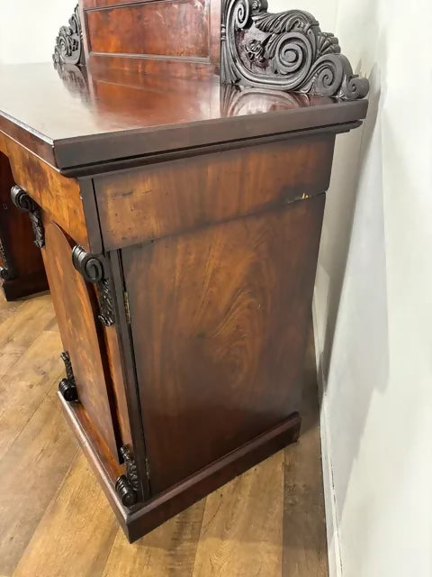 Victorian Mahogany Pedestal Sideboard with Carved Gallery Back