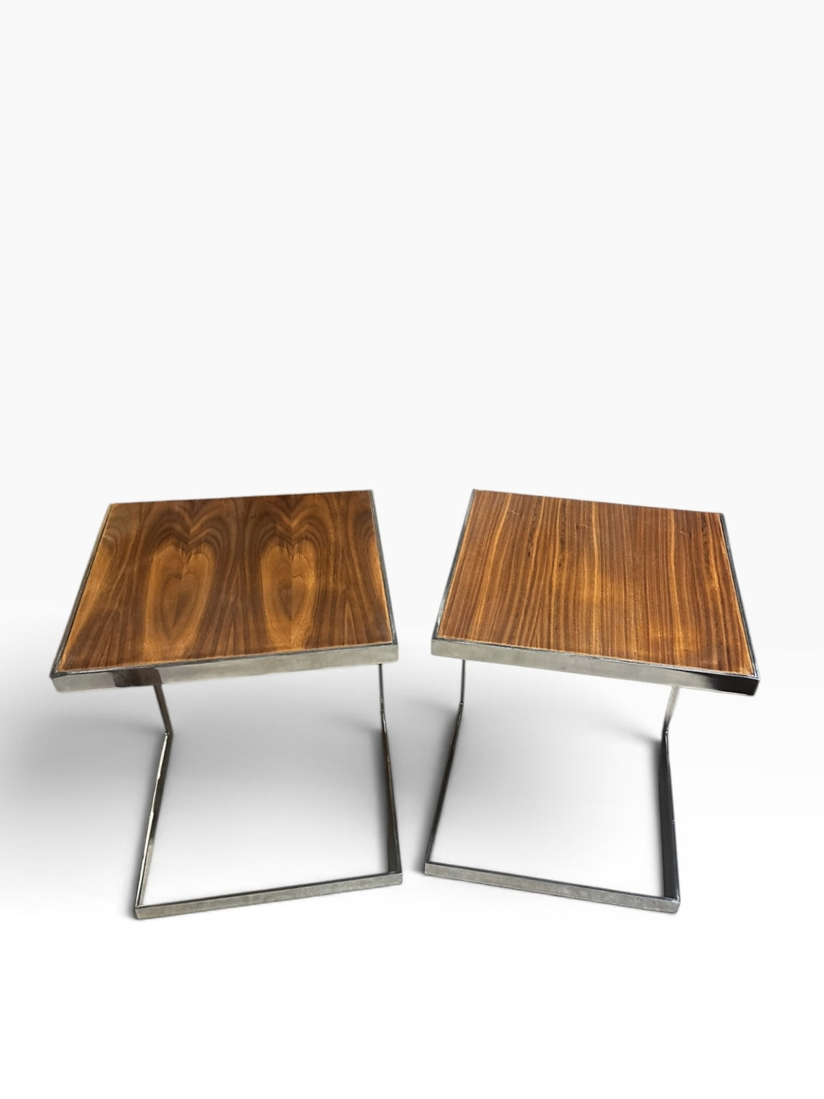 Mid-Century Modern Chrome and Teak side tables / bedside tables