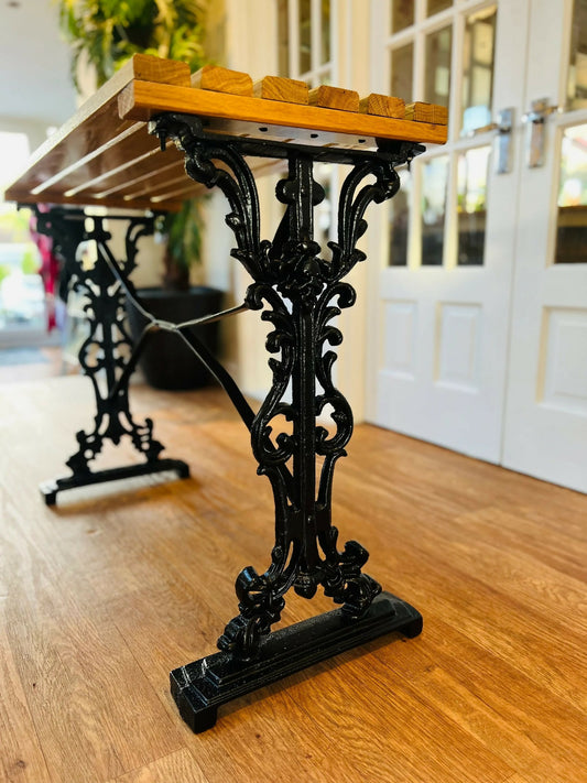 Hallway Occasional Patio Table Cast Iron and Oak Wood