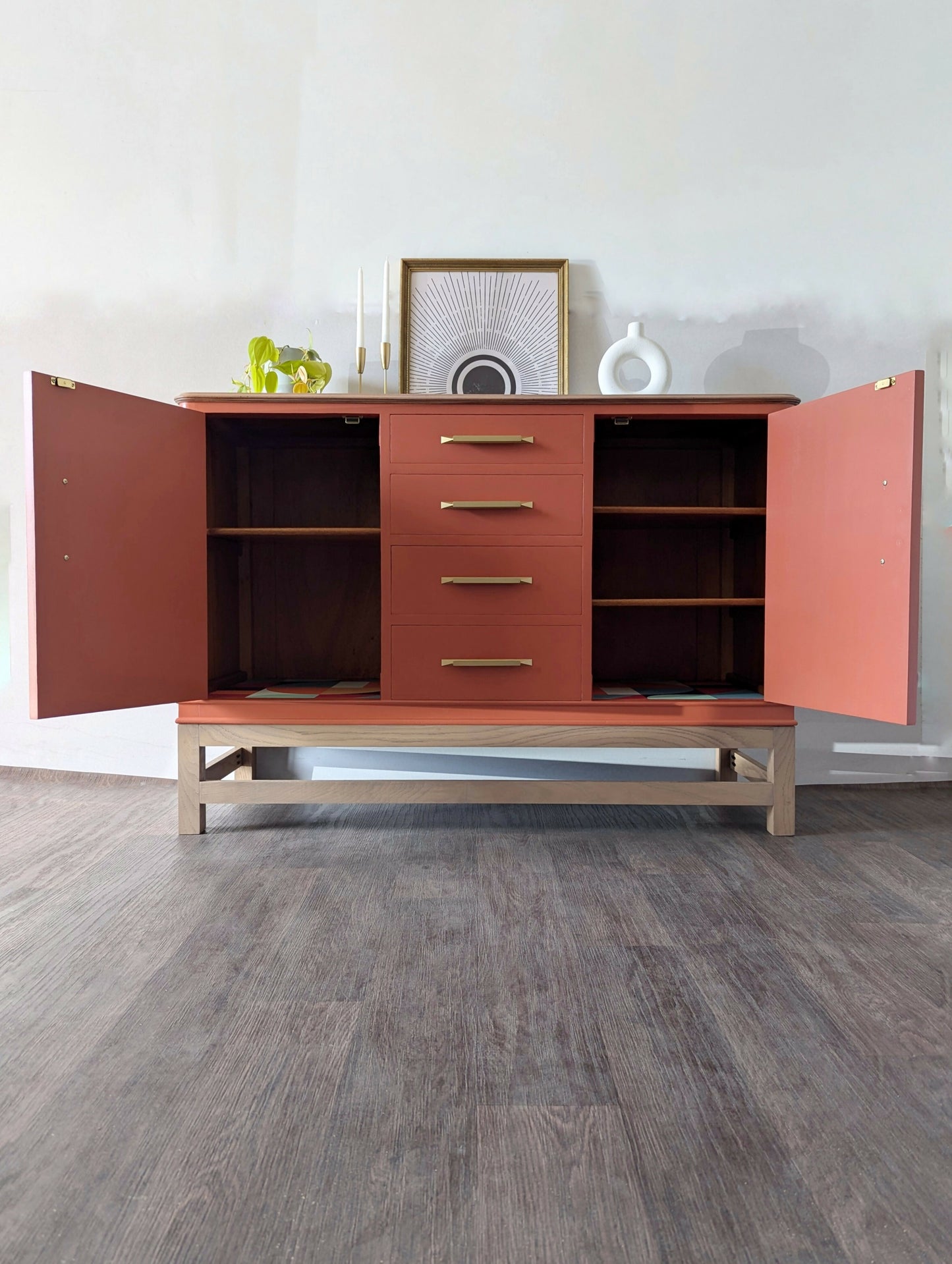 Burnt Oak Orange Vintage Sideboard Cocktail Drinks Cabinet