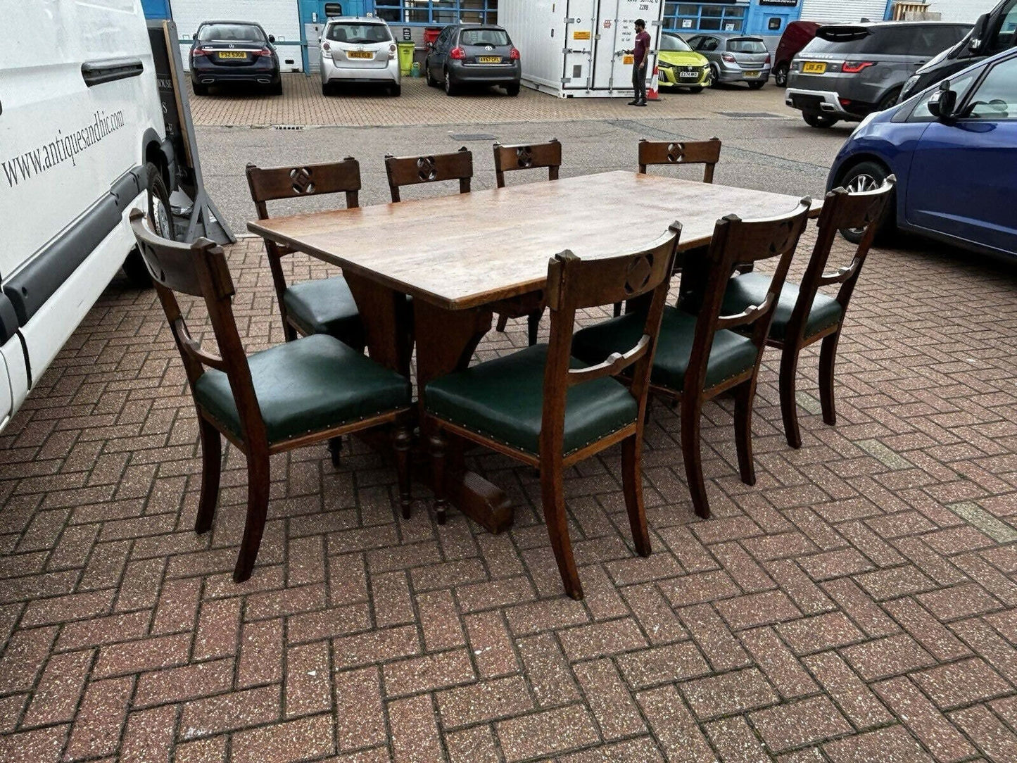 Large Arts & Crafts Light Oak Dining Table & 8 Chairs. Superb Quality.