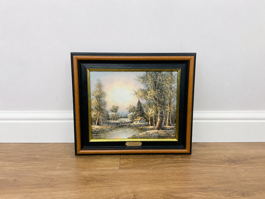 Oil Painting Vintage French Oak Frame Signed Winter Landscape Art Decor LOT 6468