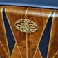 "Stellar", Art Deco Cocktail Cabinet,Burr Walnut, Navy and Gold Art Deco Style,