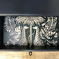 MADE TO ORDER: Vintage sideboard/buffet with wallpaper fronts, drawers – Dark navy sideboard, Giraffe themed wallpaper