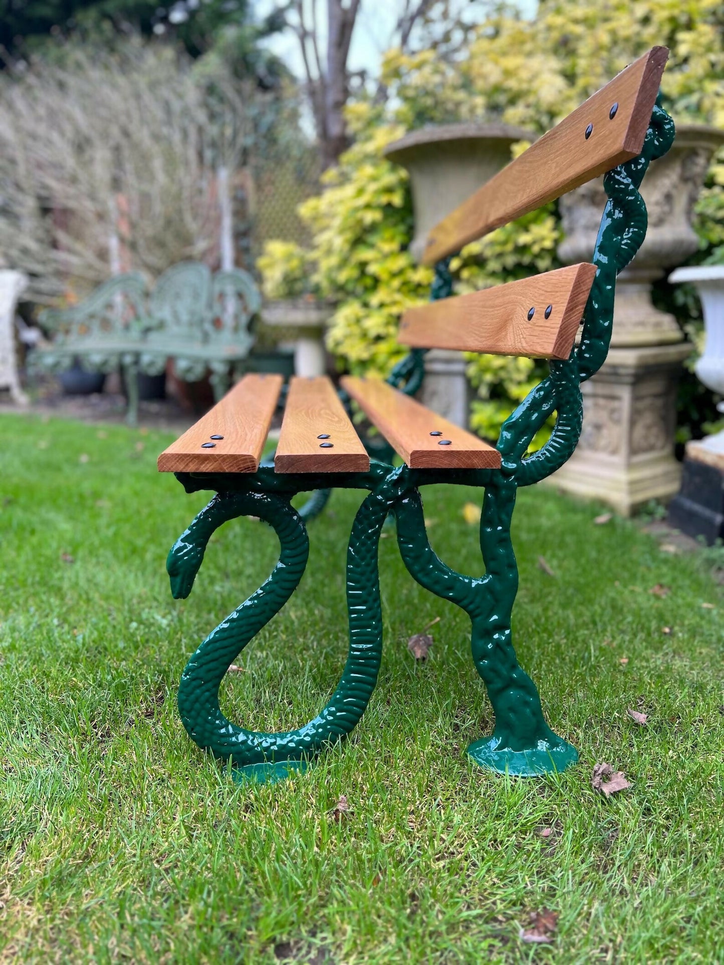 Hissing Serpent Cast Iron and Oak Garden Bench