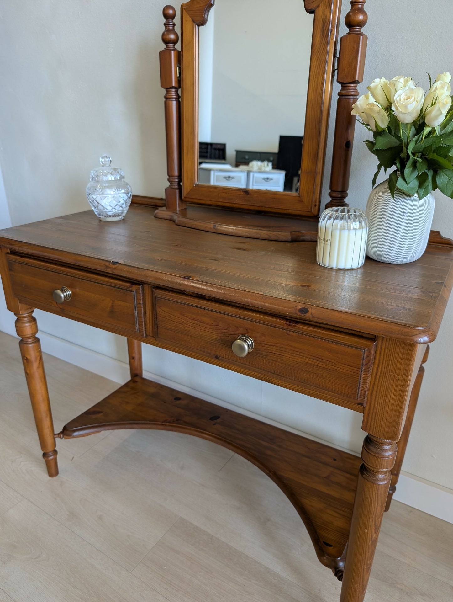 Restored Vintage Ducal Pine Dressing Table with Swing Mirror