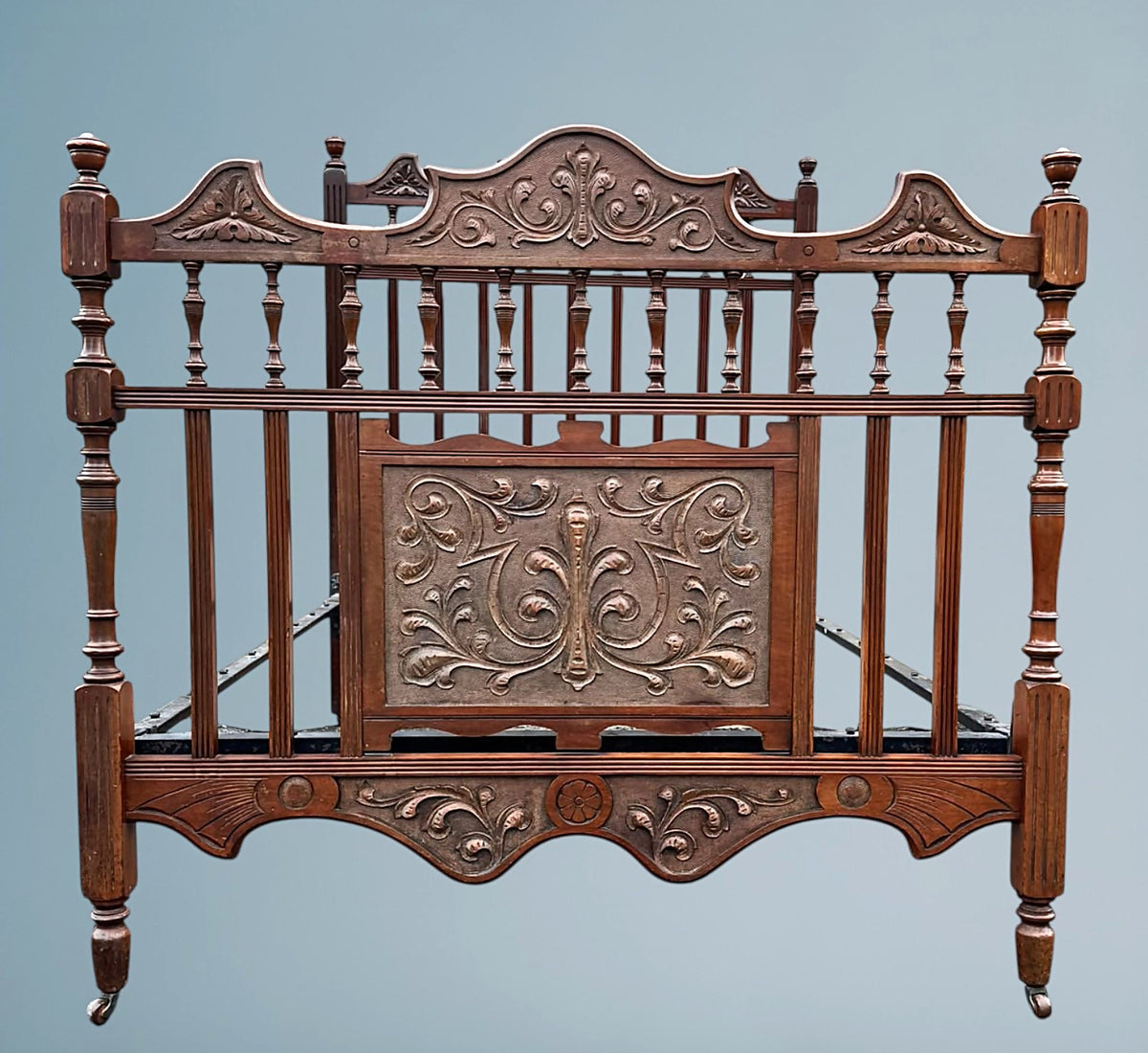 Antique Edwardian Carved Walnut Double Bed