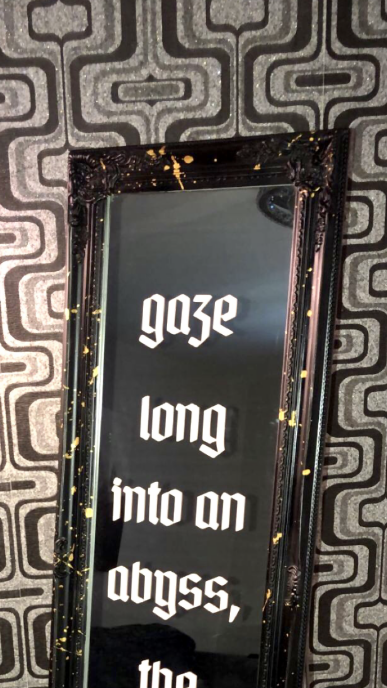 Up-Cycled Mirror, (Black painted frame with splashes of Gold)