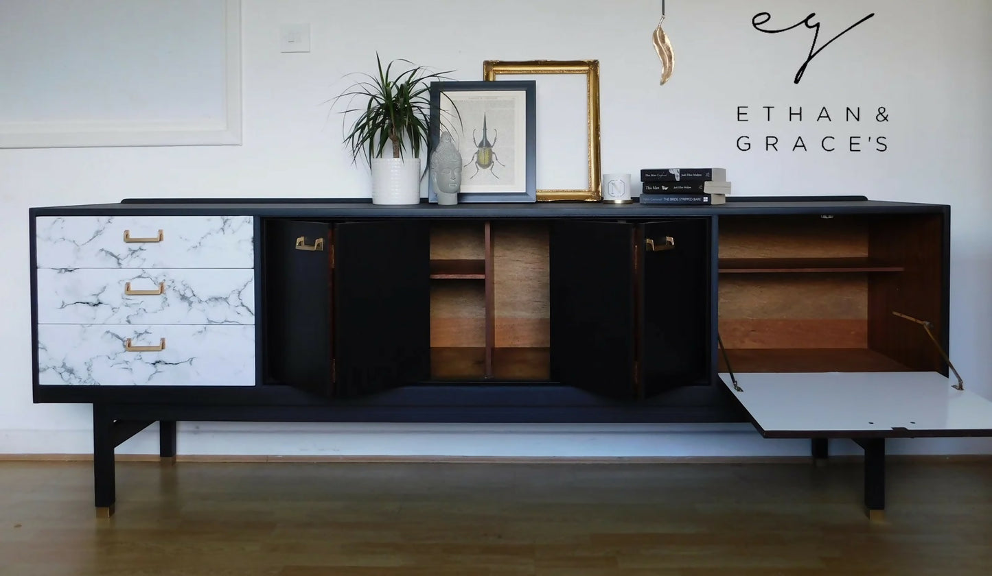 Black, gold & marble G plan retro sideboard