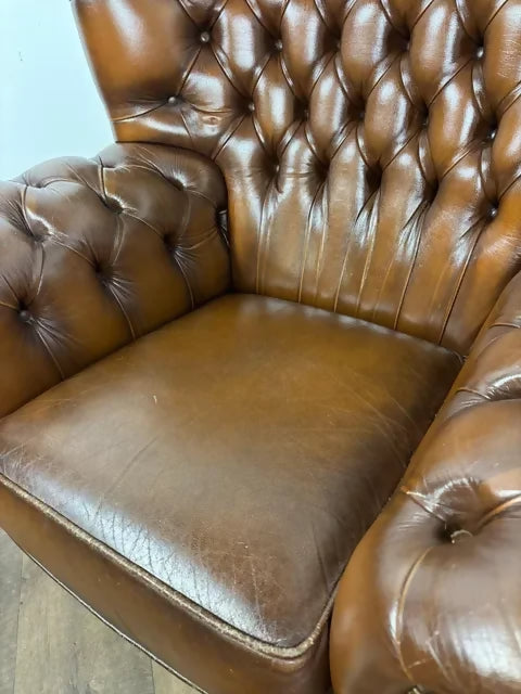 Brown Leather Button Back Chesterfield Arm Chair