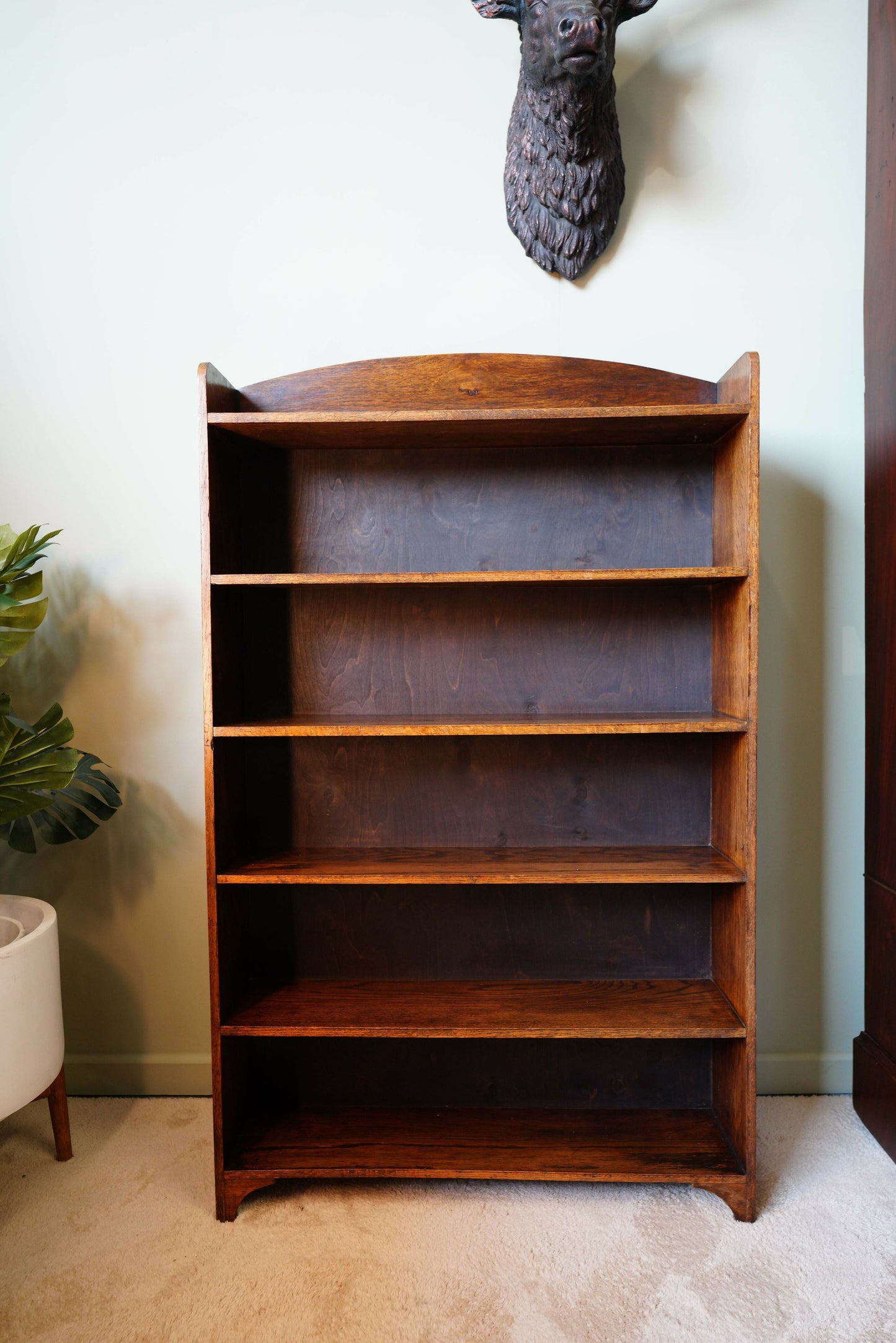 Vintage Slim Open Bookcase In Solid Oak – United Kingdom, C.1910