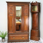 Edwardian Red Walnut Carved Wardrobe With Mirror and Drawer