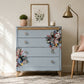 Harris Lebus Vintage Chest Of Drawers Painted Pale Blue with Floral Transfers Botanical