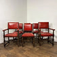 Vintage Set of Six Oak Framed Red Leather Dining Chairs