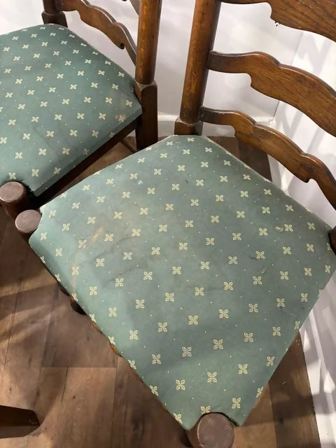 Vintage Oak Set Of Five Ladder Back Dining Chairs