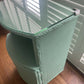 Occasional or bedside table. Green paint. Glass top.