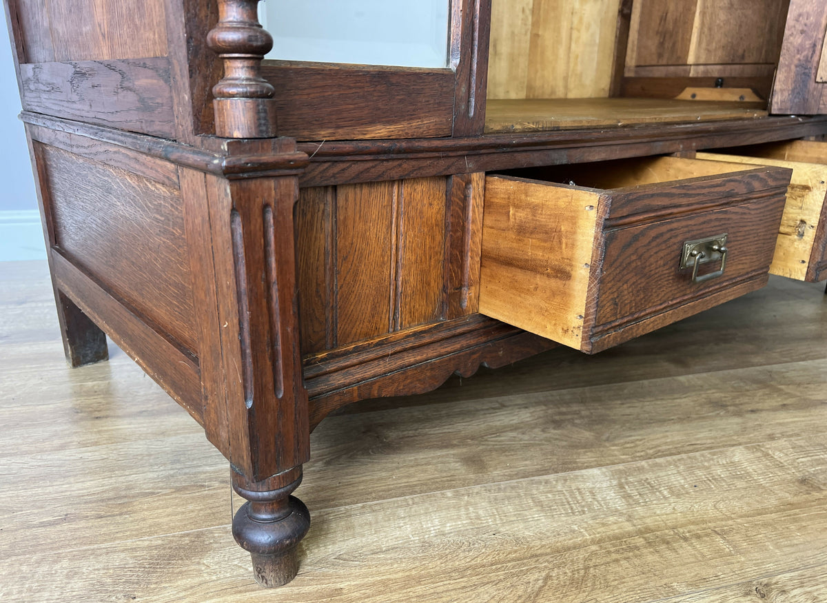 Wardrobe Antique French Style Oak Mirrored Two Drawers Carved Armoire LOT 6541